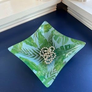 Prima Design Small Glass Trinket Bowl Green Palms
